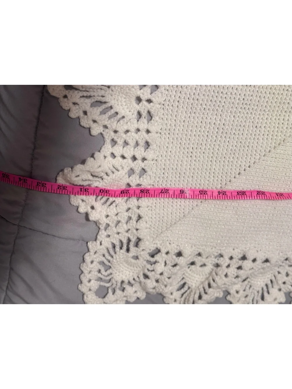 Handmade Crocheted Baby Blanket White Square Afghan 32x33 Lace Shell Border